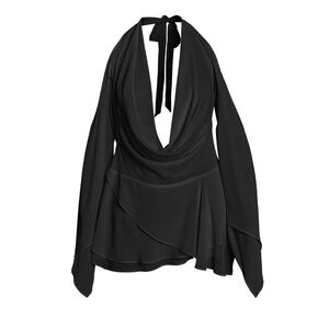 SOLD DO NOT BUY! Black Asymmetrical Dress with Tie Front and Backless Design